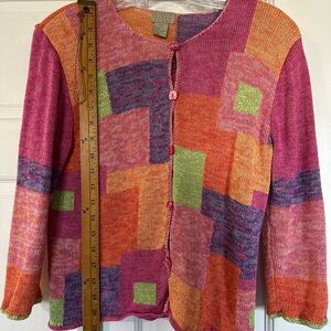 Sigrid Olsen Artistic Pink and Orange Cardigan Sweater
